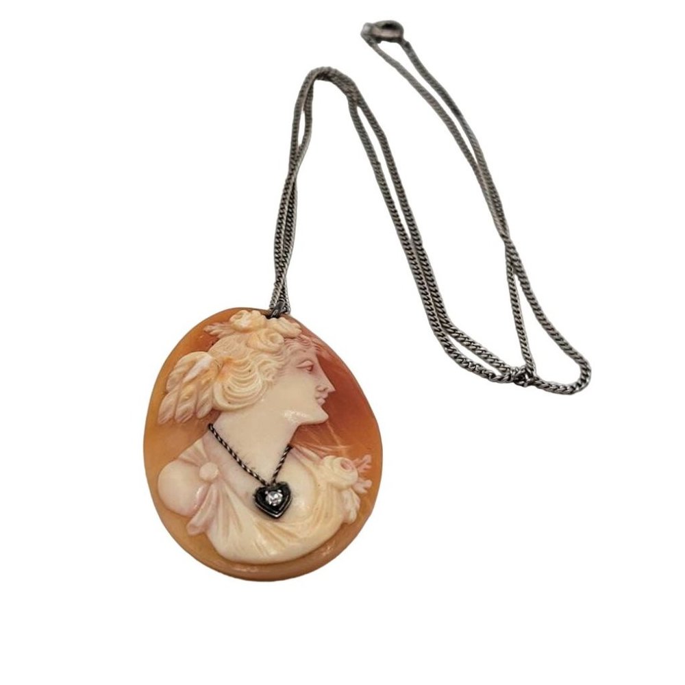 Stunning White Sapphire Cameo Pendant Necklace on Sterling Chain (A2657)
